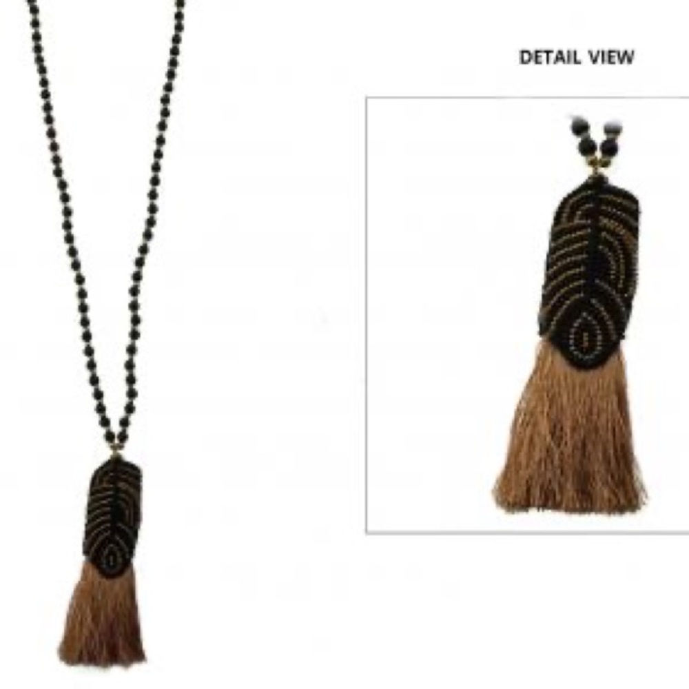 Thread tassel brown seed bead fashion necklace